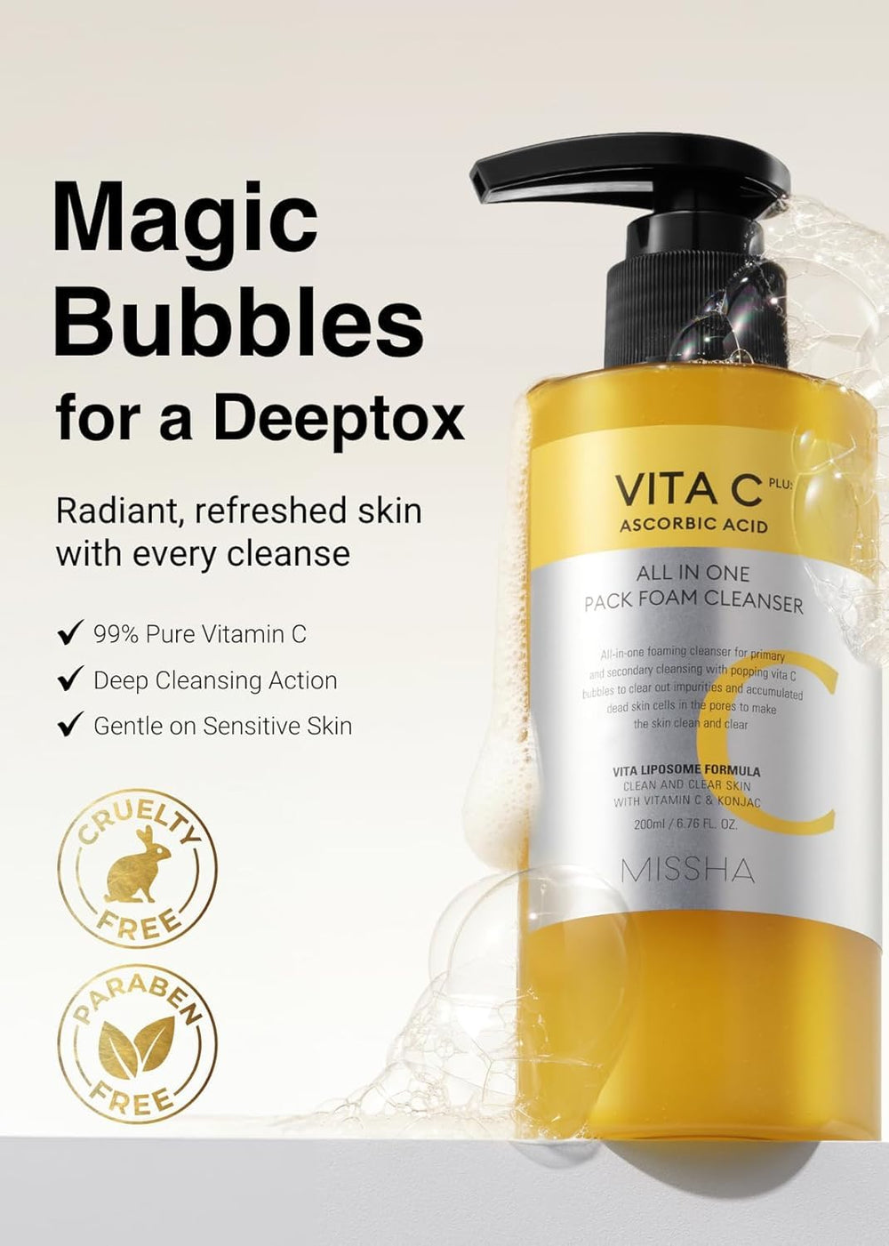 Missha Vita C: bulles nettoyantes qui forment une mousse purifiante.