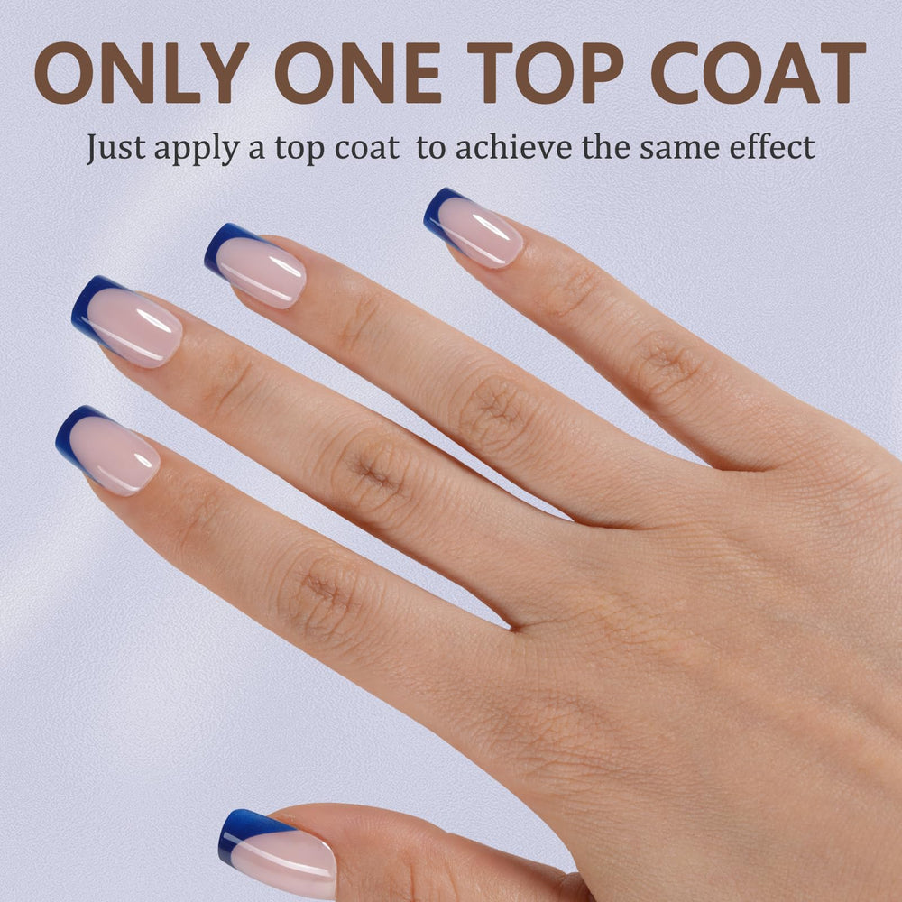 Misssix gel-nail-tips bleu, pointe française carrée, ajustement précis sans limage.
