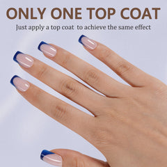 Misssix gel-nail-tips bleu, pointe française carrée, ajustement précis sans limage.