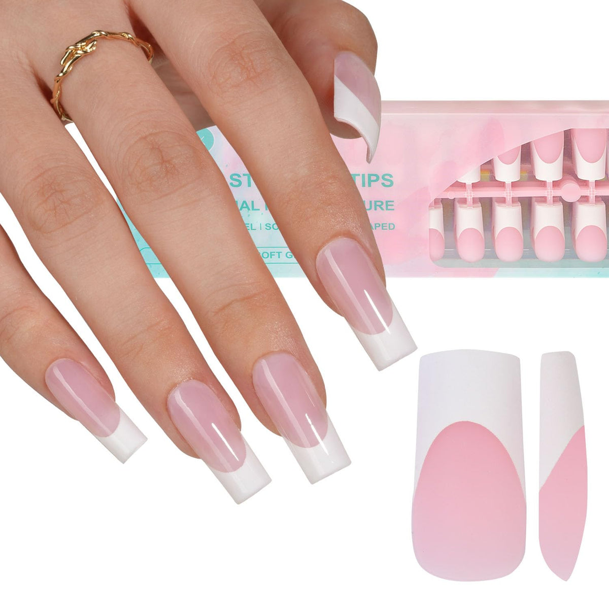 Misssix embouts gel pour ongles, forme carrée longue et rose, allure soignée et durable.