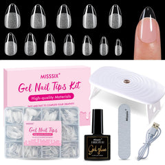 Misssix kit extensions ongles gel amandes courtes, prêt à poser facilement.