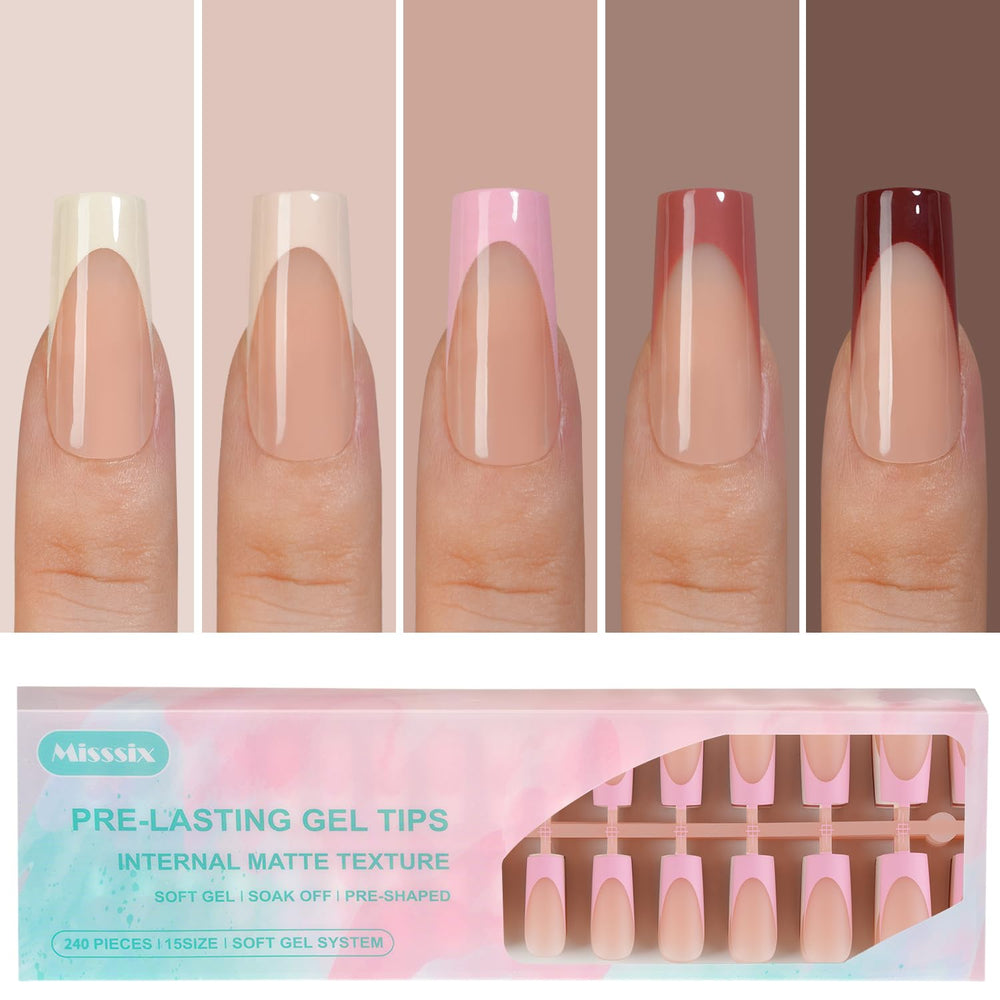 Misssix: embouts ongles à pointe française, long carré, style élégant et durable.