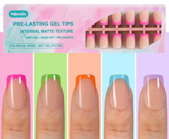 Misssix ongles gel français, pointe courte carrée pour pose rapide et précise.