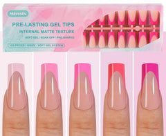 Misssix onglets gel tip français rose long carré, application rapide et durable.