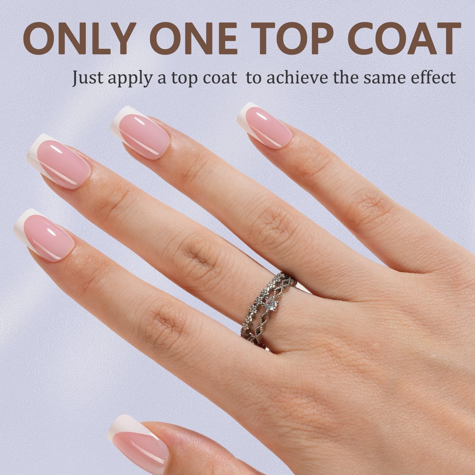 Misssix ongles press-on gel court carre rose pale pose rapide sans poncer