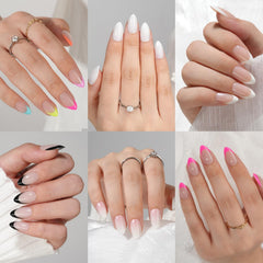 Misssix, ensemble d’ongles pressés en forme amande, rendu naturel et prêt à porter.