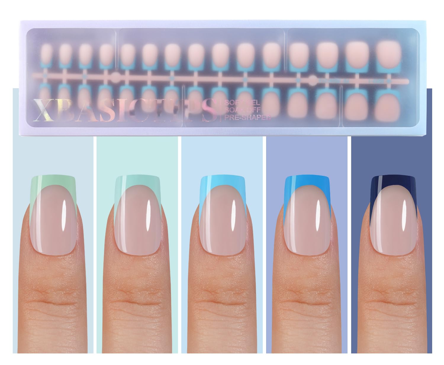 Misssix XBASICTIPS: onglets bleu, effet français élégant, pose rapide prête.