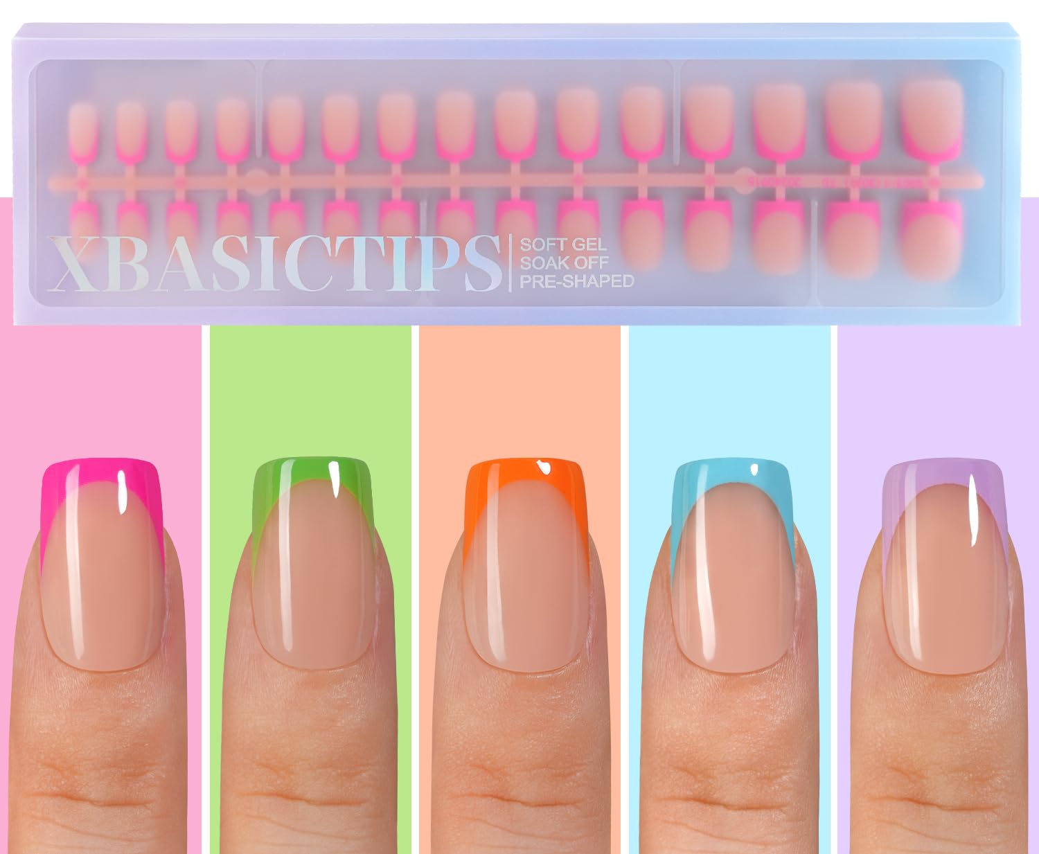 Misssix XBASICTIPS: ongles Français préformés prêts à l'emploi.