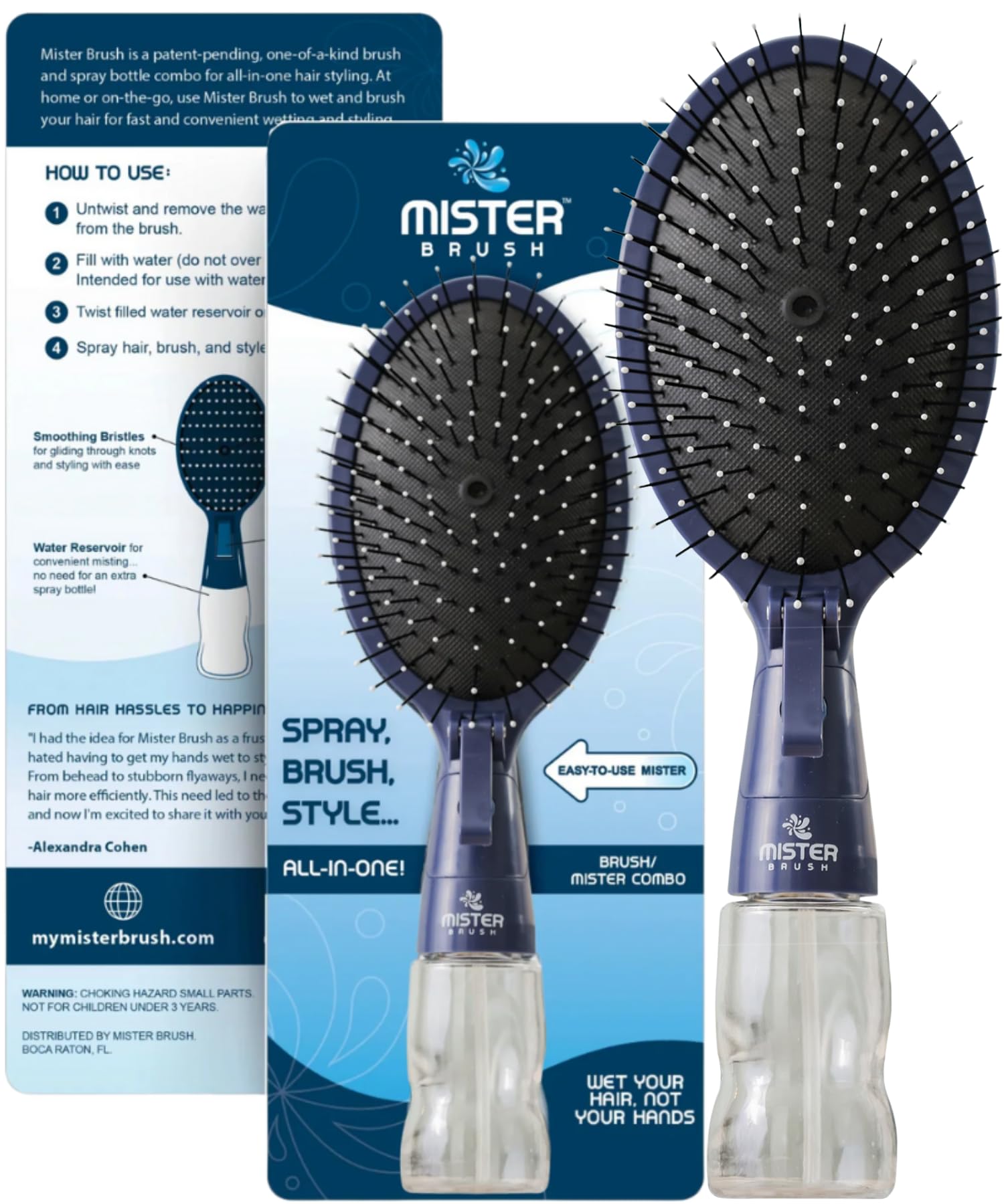 Mister Brush Navy - brosse démêlante 2 en 1 pour démêler sans douleur.