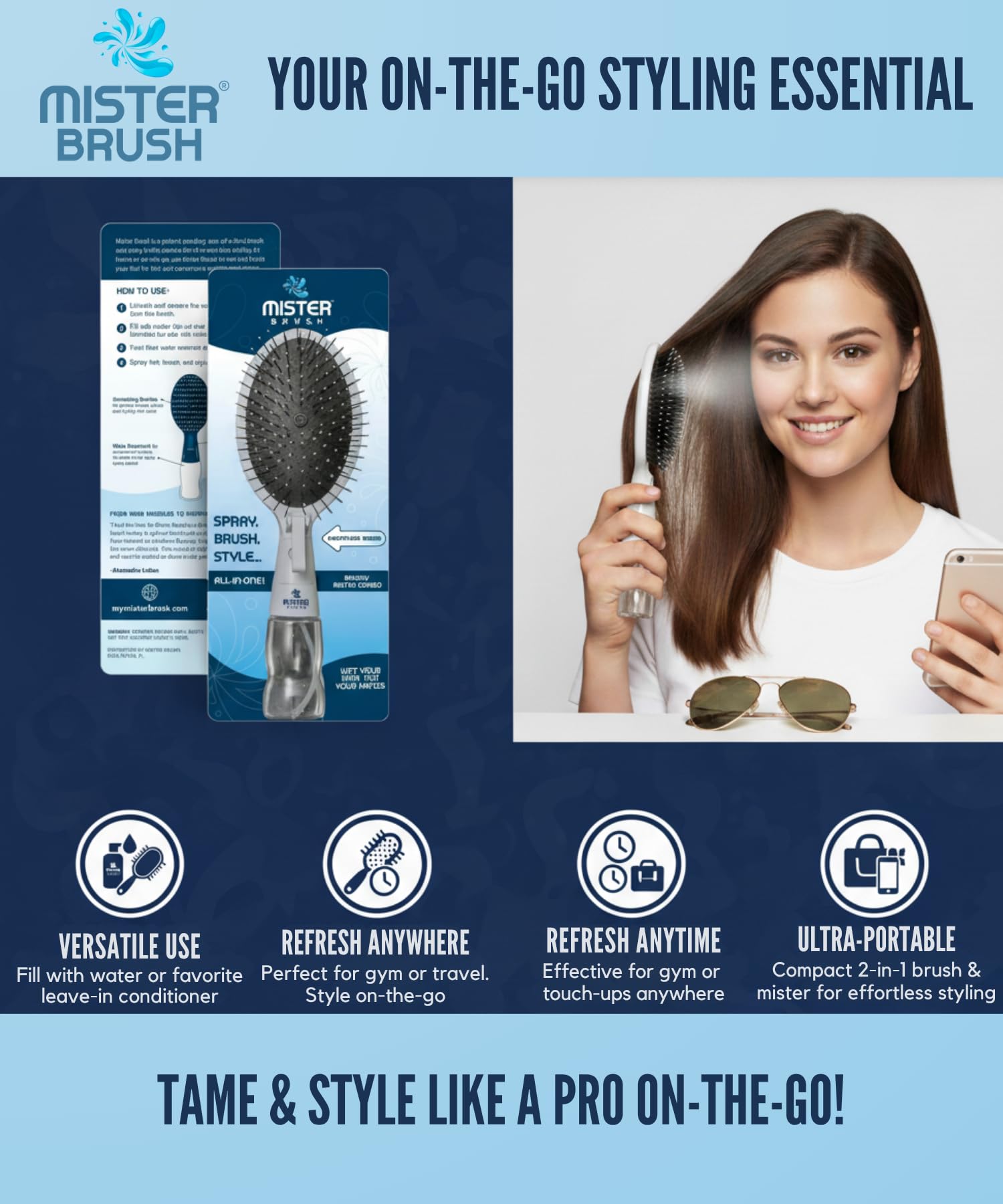 Mister Brush Navy - utilisation quotidienne pratique sur cheveux mouillés ou secs.