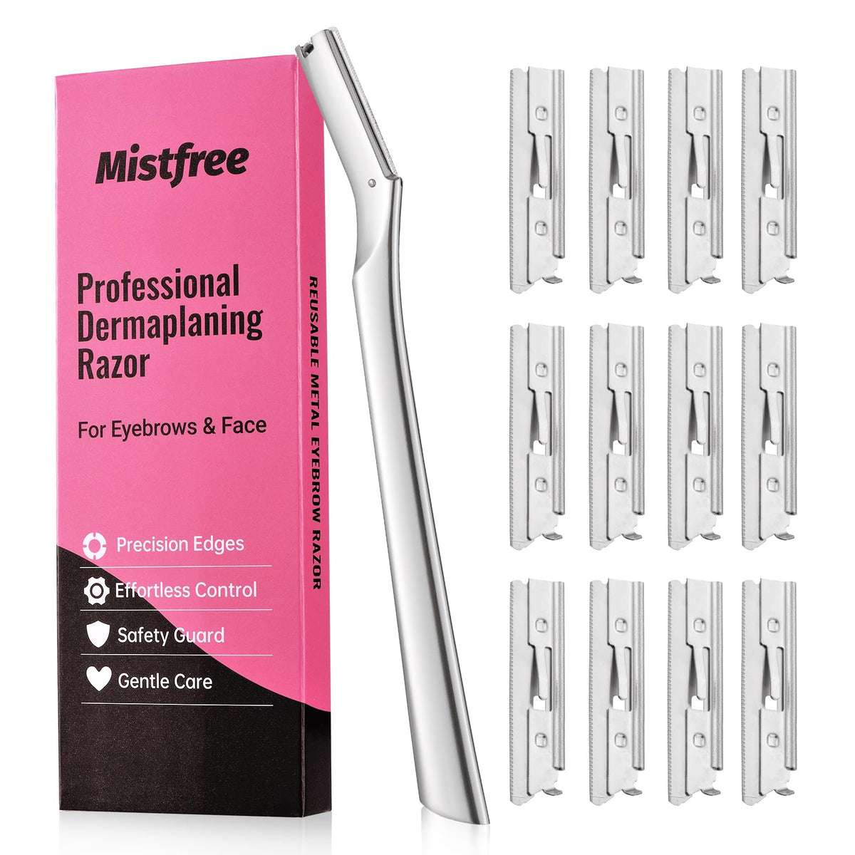 Mistfree rasoir-dermaplane visage — démonstration du produit pour une peau lisse et prête au soin.