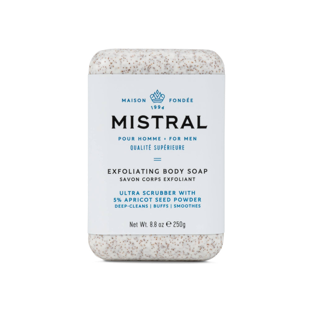 Mistral savon-barre exfoliant avec poudre d'abricot pour peau lisse et en relief