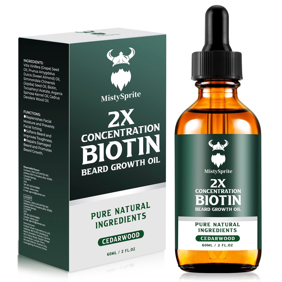 MistySprite huile croissance barbe – bouteille 2oz pour hydratation et douceur.