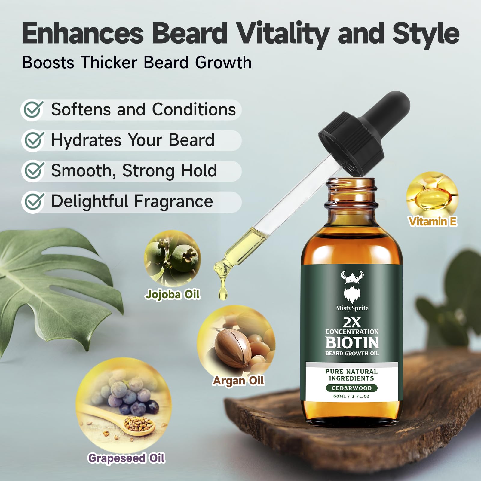 MistySprite huile croissance barbe – détail des poils pour texture plus dense.