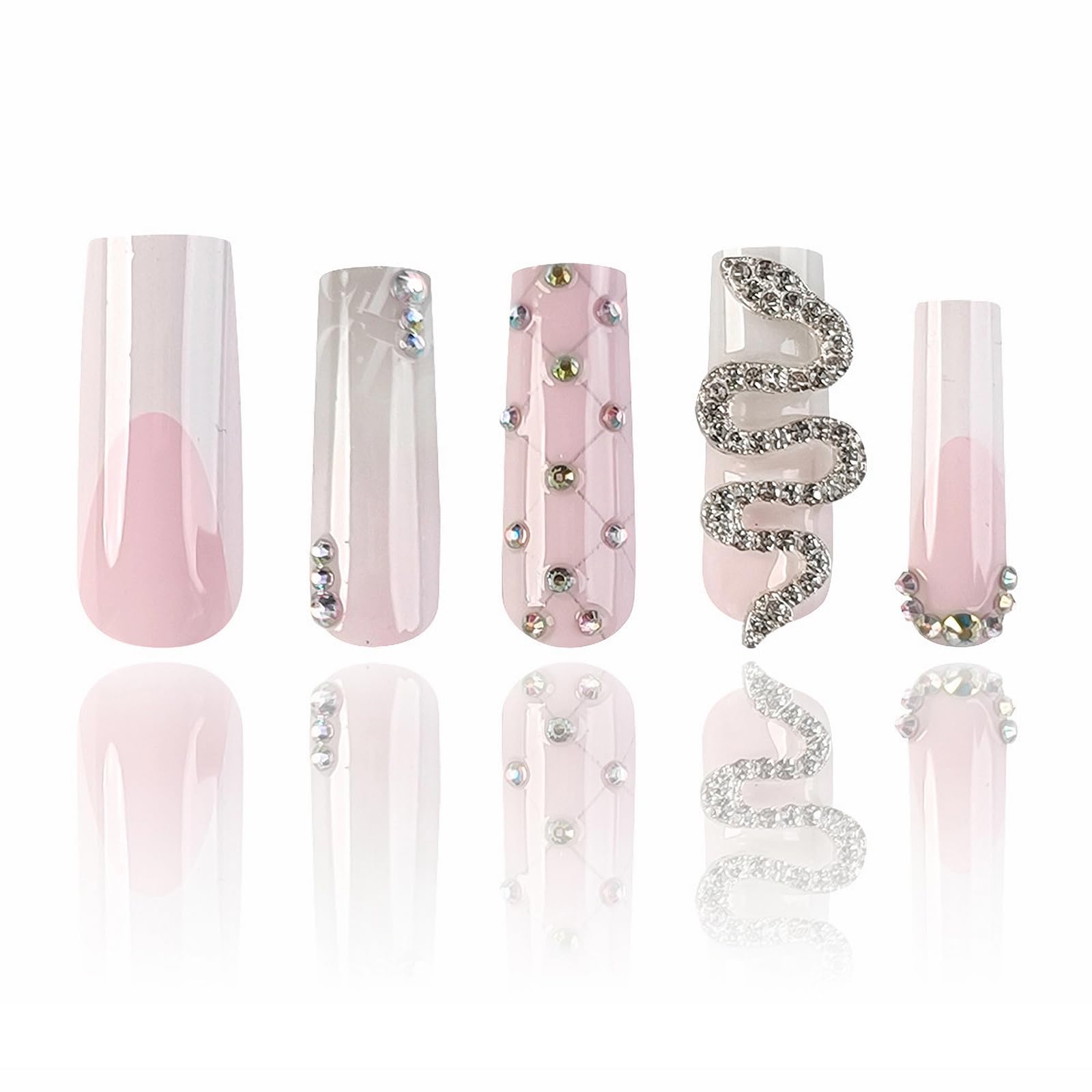 Ensemble MISUD 24 ongles carrés longs avec colle incluse, prêt à poser.