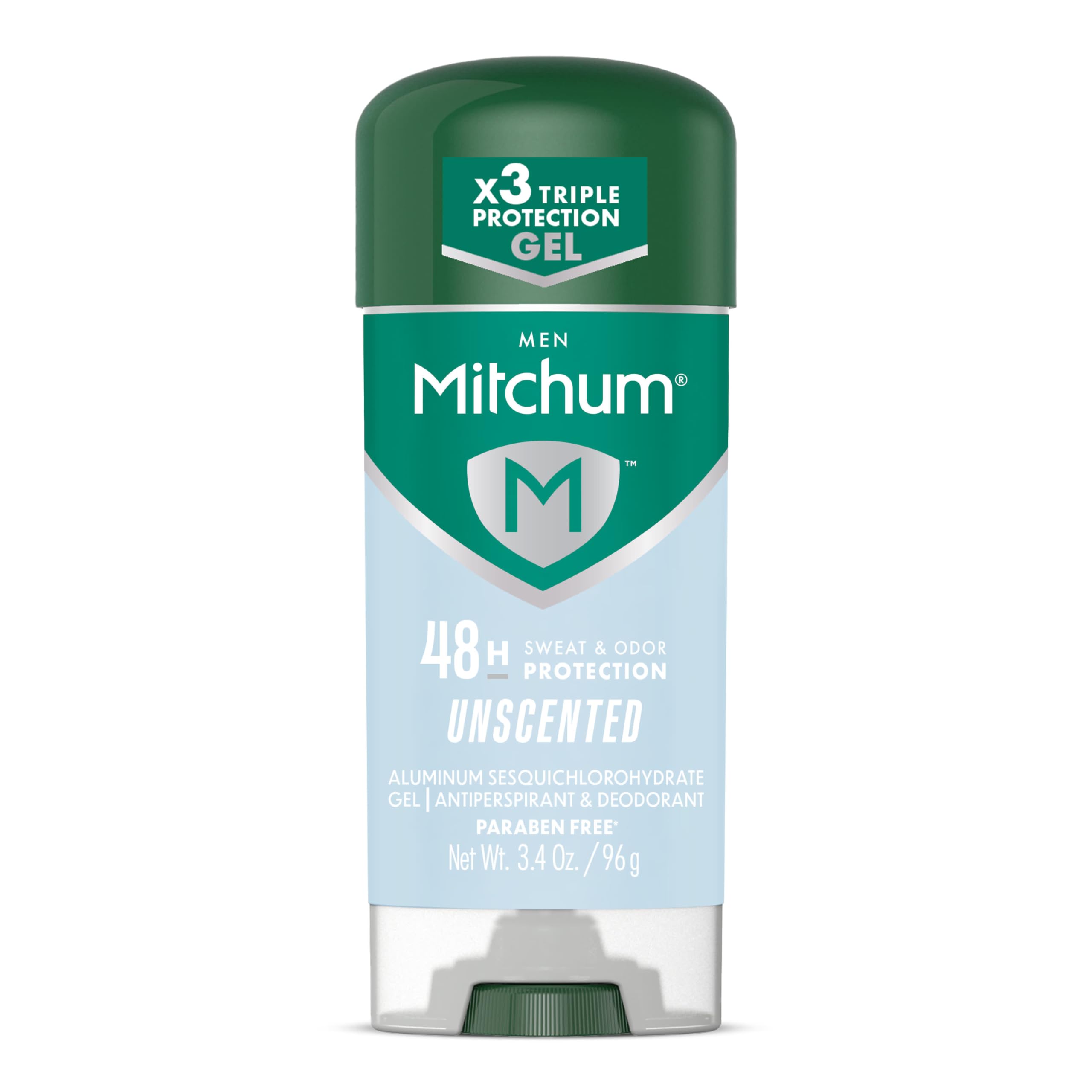Mitchum Gel antitranspirant sans parfum, protection 48h dès l’application, sans traces visibles.