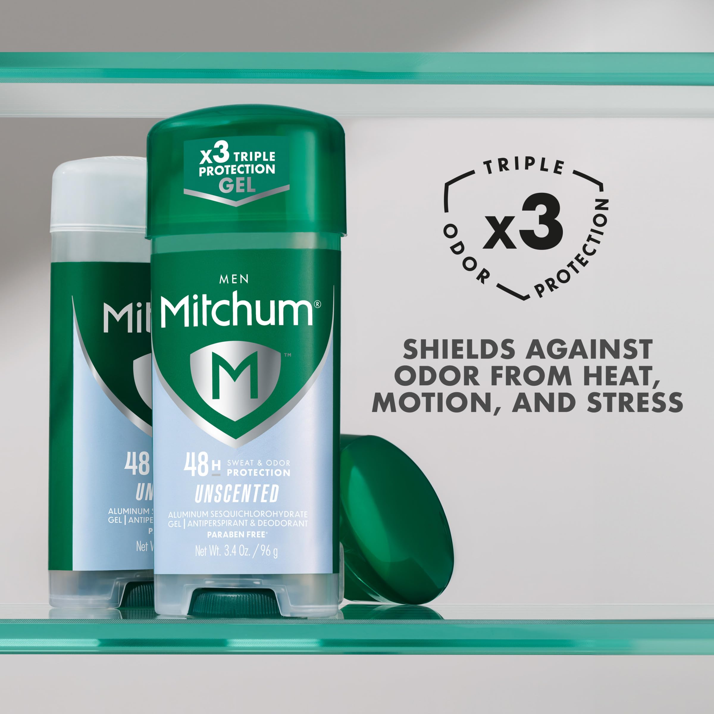 Mitchum gel transparent – application invisible, peau respire sans résidu blanc.