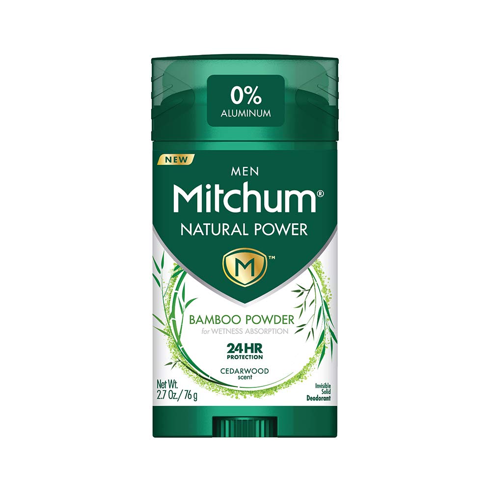 Déodorant Mitchum en stick, poudre de bambou, absorption durable sans aluminium.