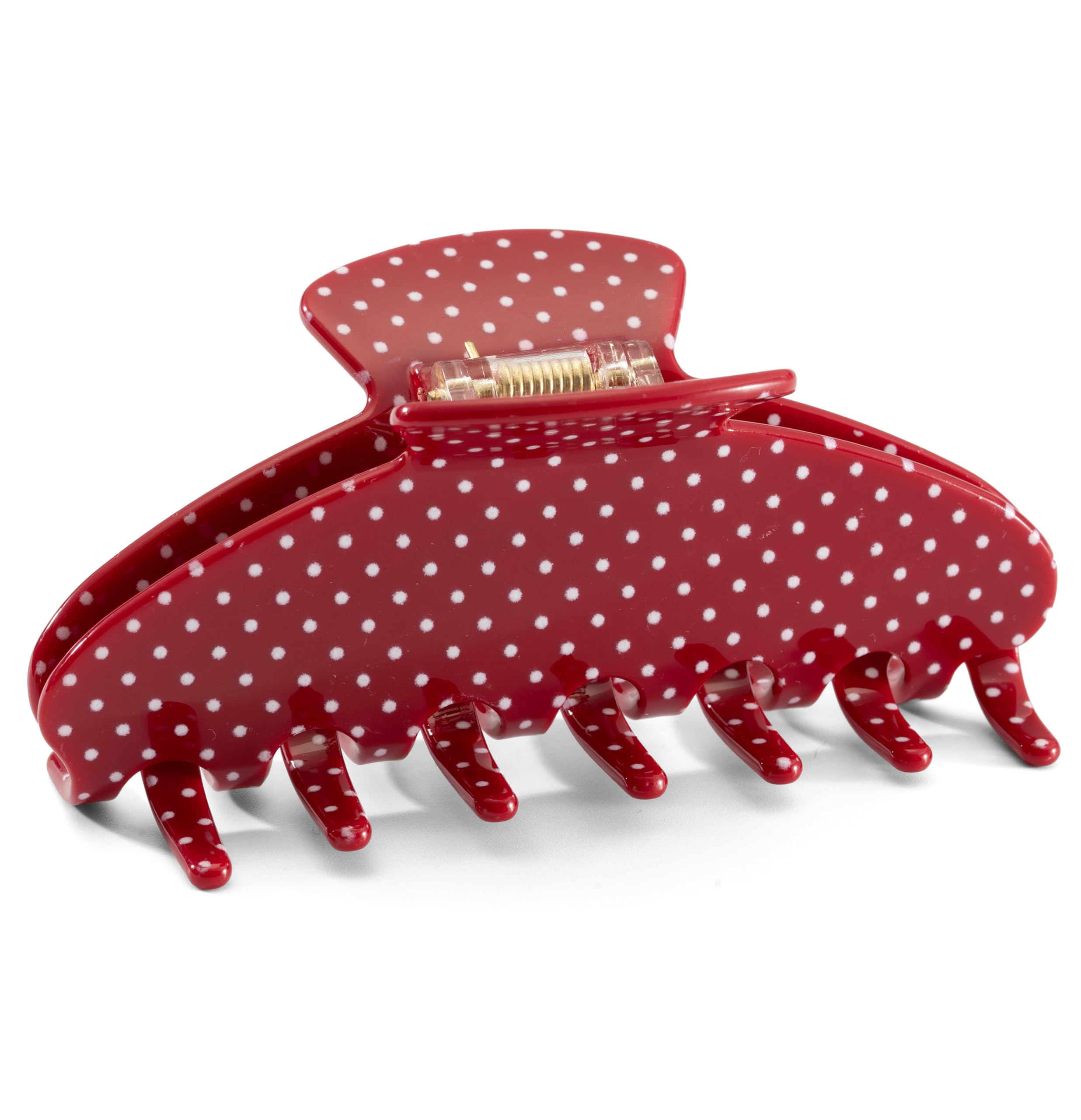 Pince Mixcbe en acetate quatre pouces à pois rouges, idéale pour tenir les coiffures.