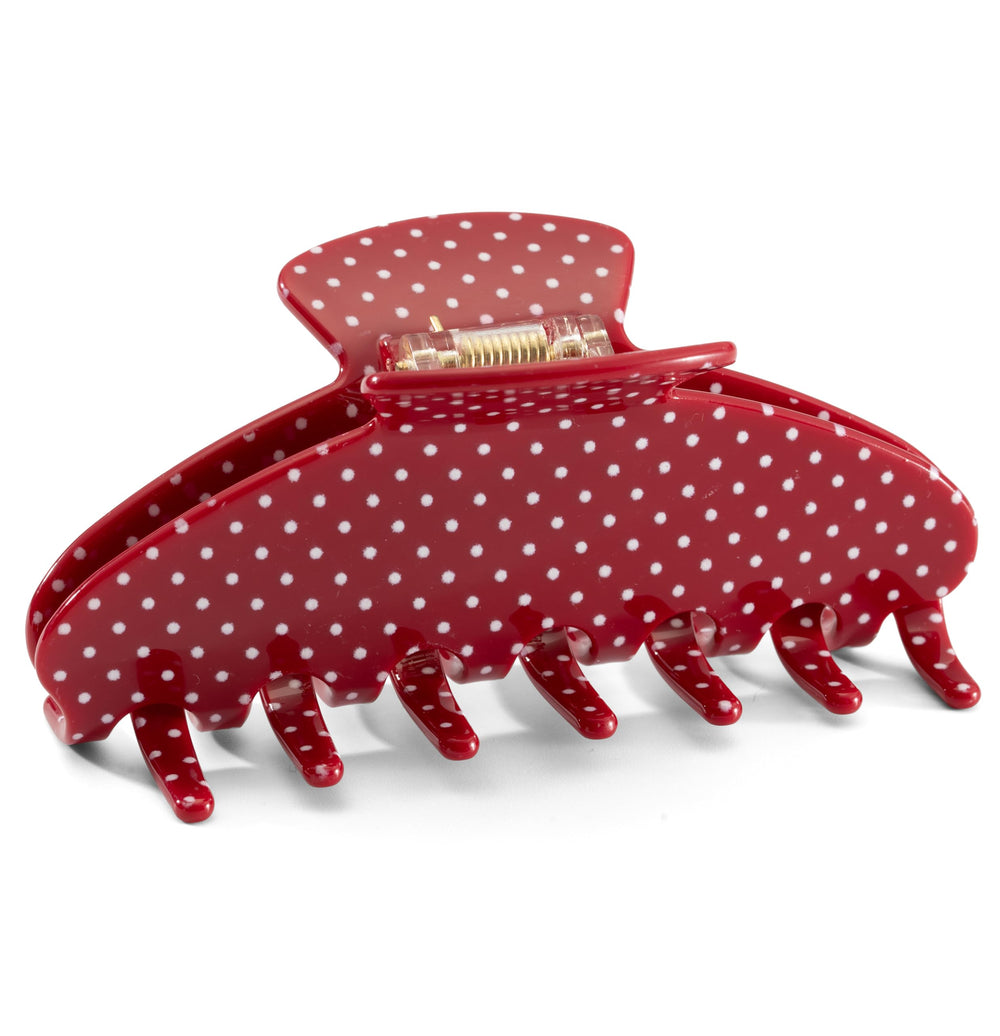 Pince Mixcbe en acetate quatre pouces à pois rouges, idéale pour tenir les coiffures.