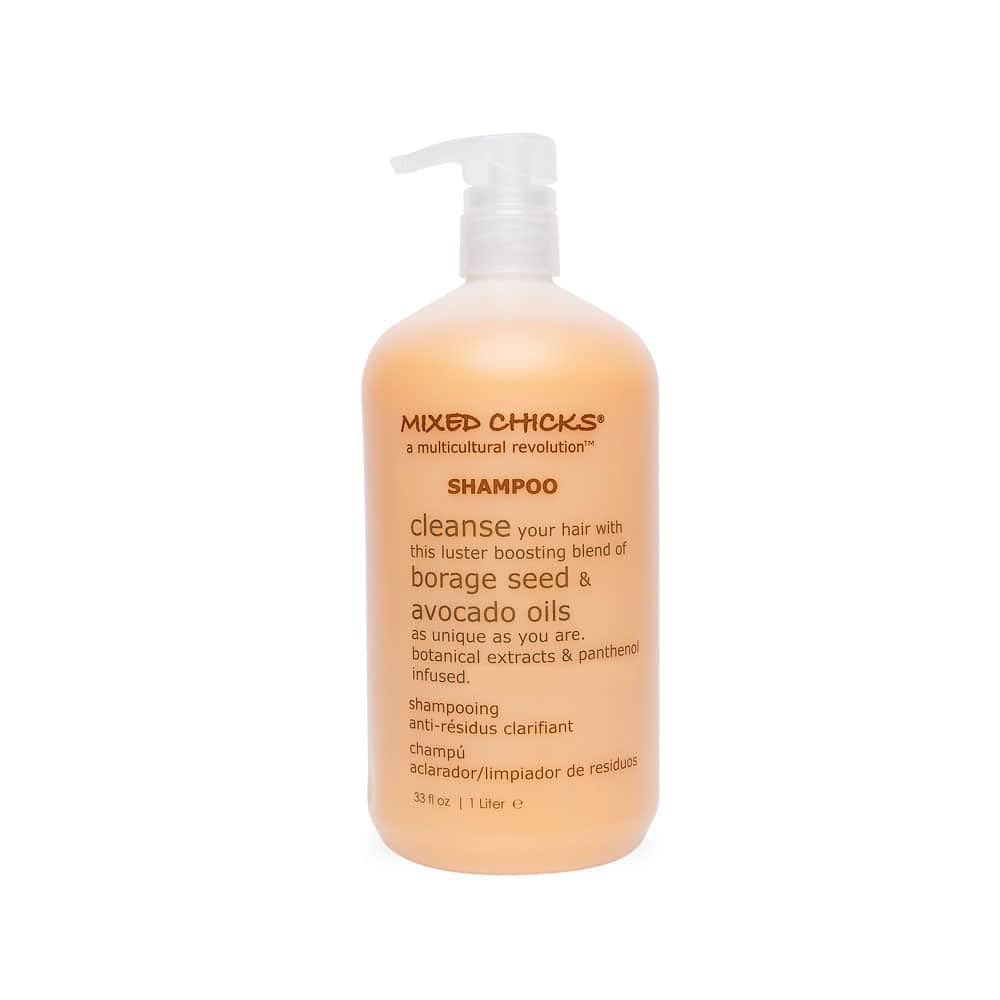 Mixed Chicks shampooing clarifiant doux, bouteille visible, nettoie sans résidu et ravive l’éclat naturel