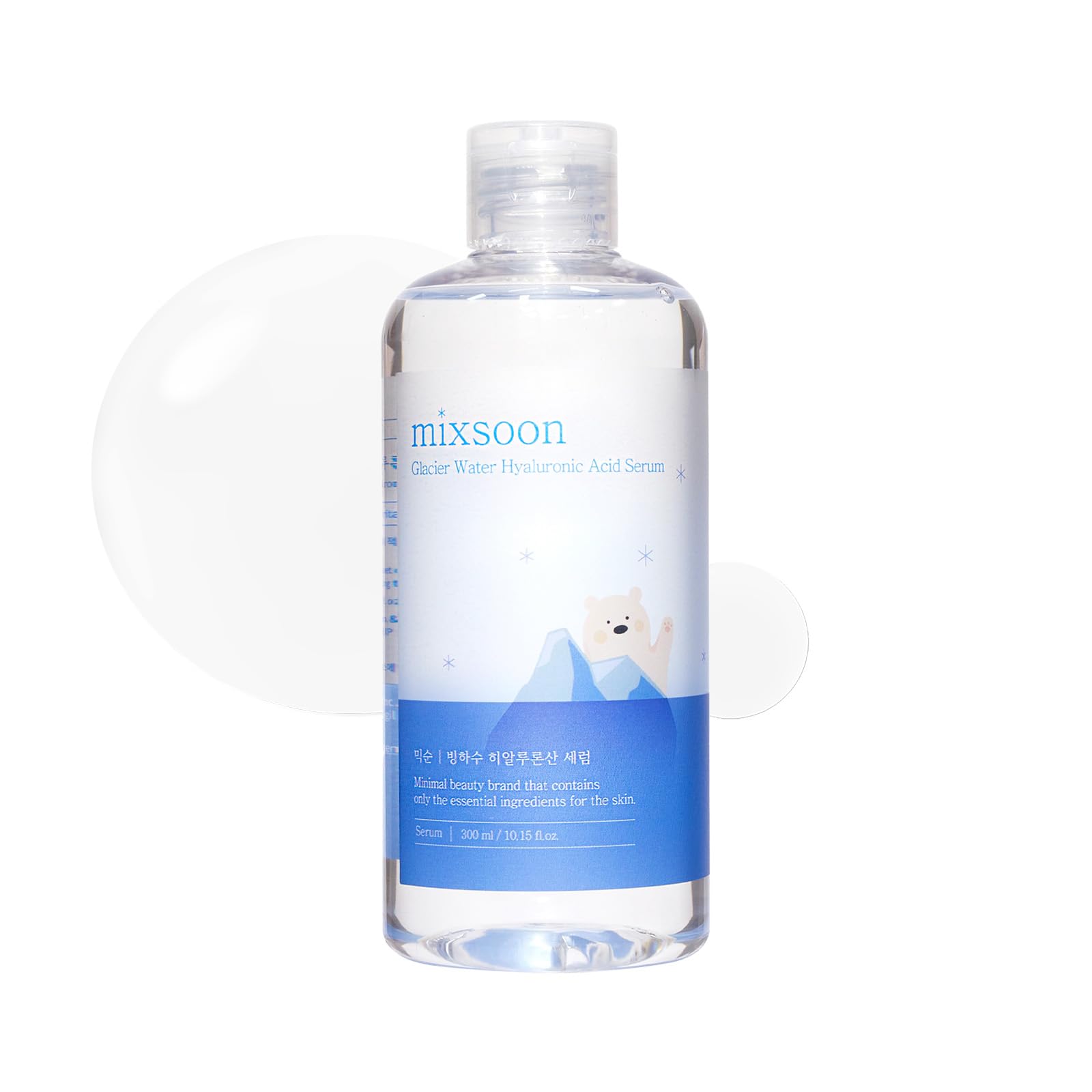 Sérum mixsoon Glacier dans sa bouteille montrant l’hydratation en profondeur.