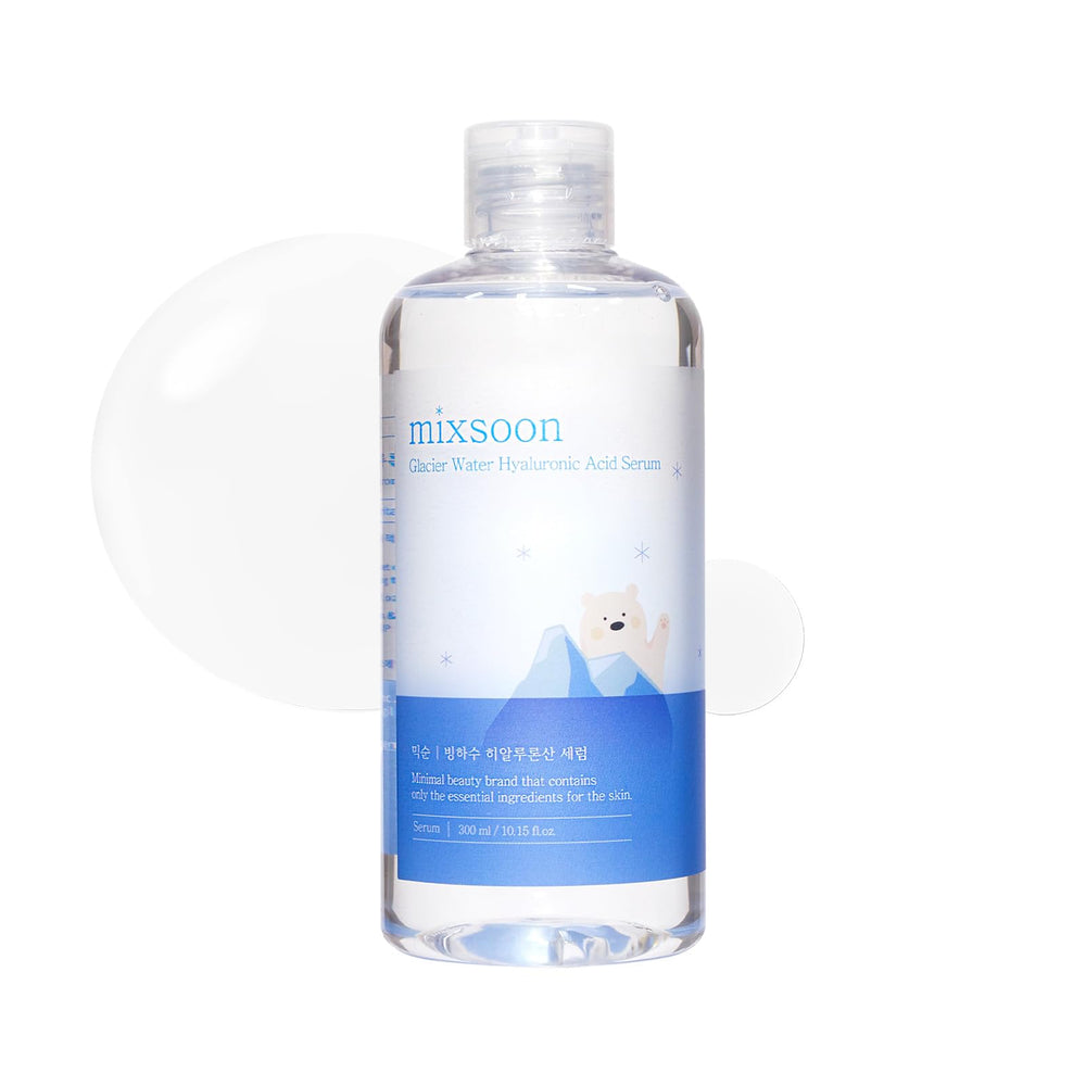Sérum mixsoon Glacier dans sa bouteille montrant l’hydratation en profondeur.