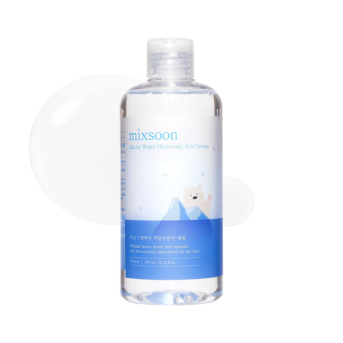 Sérum mixsoon Glacier dans sa bouteille montrant l’hydratation en profondeur.