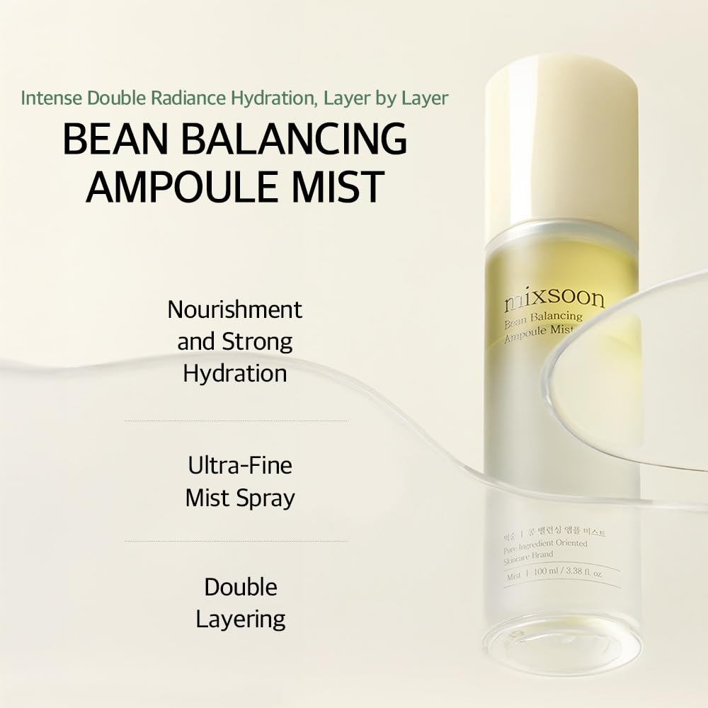 Mixsoon brume-ampoule équilibre haricot procure une absorption légère pour une peau fraîche.