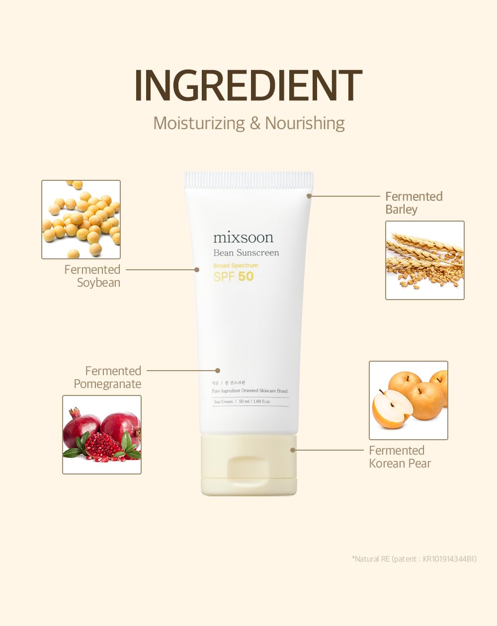 Ingrédients naturels dont germe de blé fermenté et haricot dans Mixsoon.