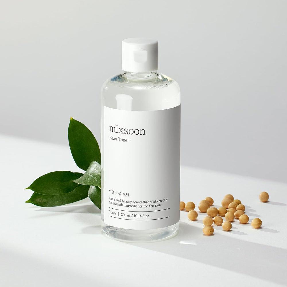 Mixsoon tonique haricot – peau lumineuse apres une routine hydratante.