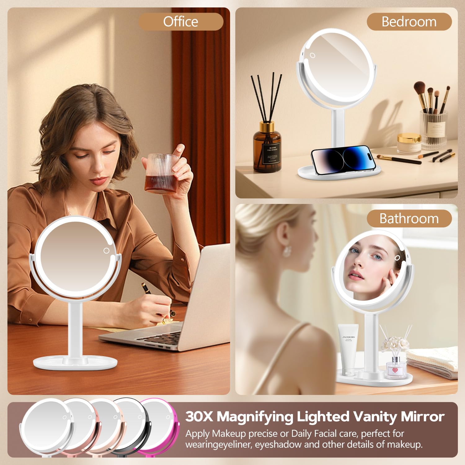 MIYADIVA Miroir utilisation quotidienne sur une coiffeuse ou bureau.