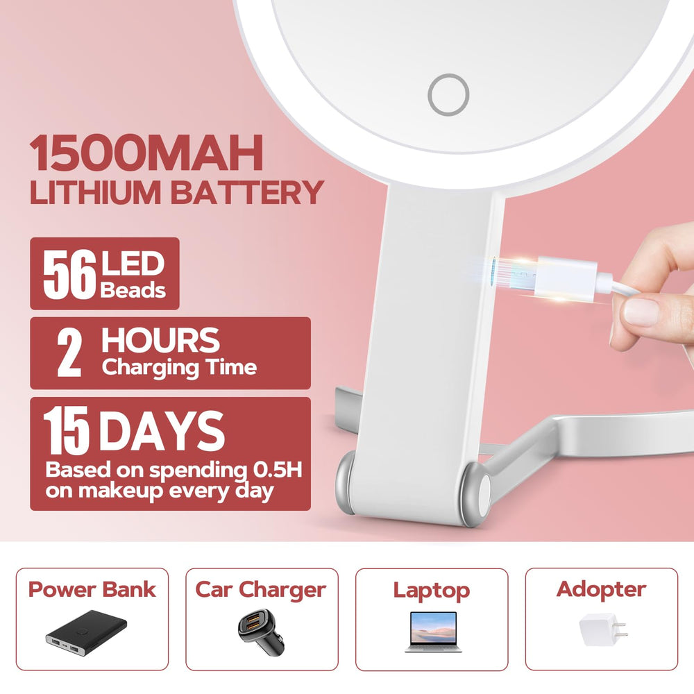 MIYADIVA Miroir avec charge USB-C et batterie 1500mAh pour les voyages.