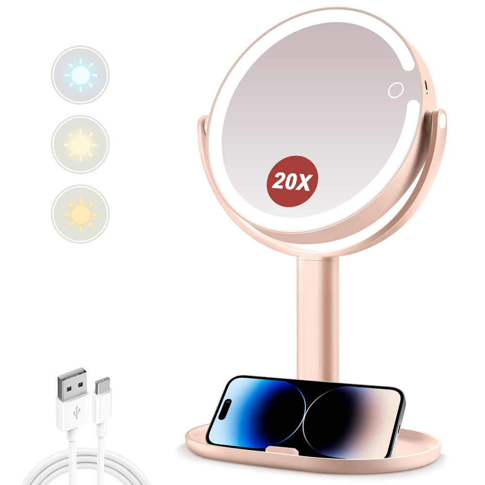 MIYADIVA miroir maquillage 20x lumineux pour détails précis sur les yeux.