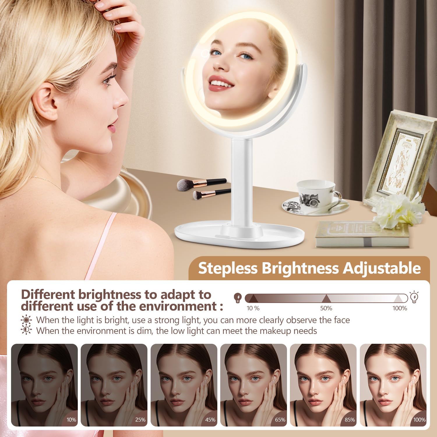 MIYADIVA Miroir avec trois couleurs et brillance réglable pour tous les looks.