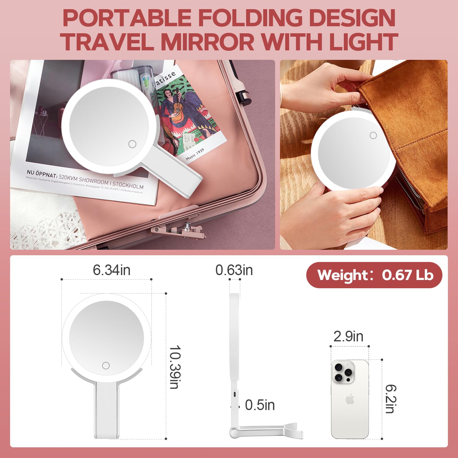 MIYADIVA Miroir murale et poignée pour usage sur table et accroche pratique.