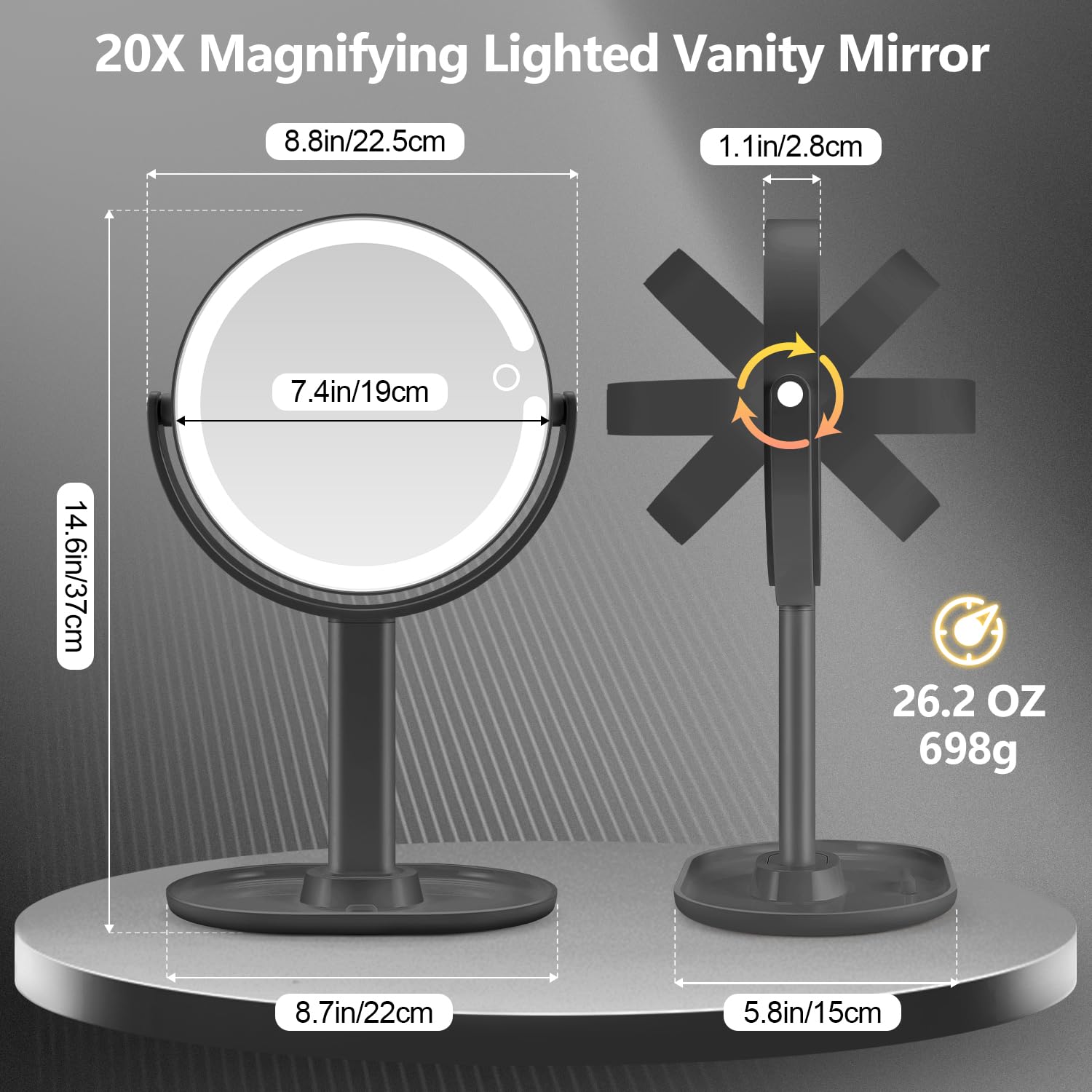 Miyadiva miroir peut pivoter à 360 degrés pour un angle parfait