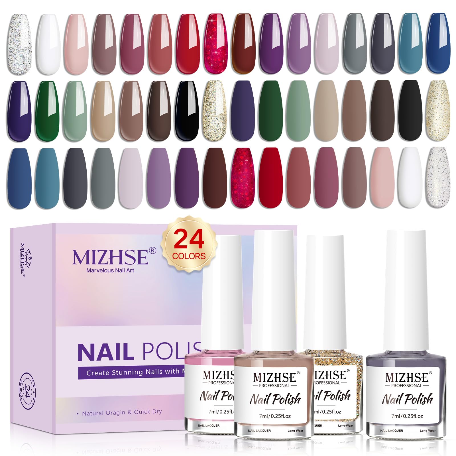 Ensemble MIZHSE vernis seche vite 24 couleurs, polyvalent.