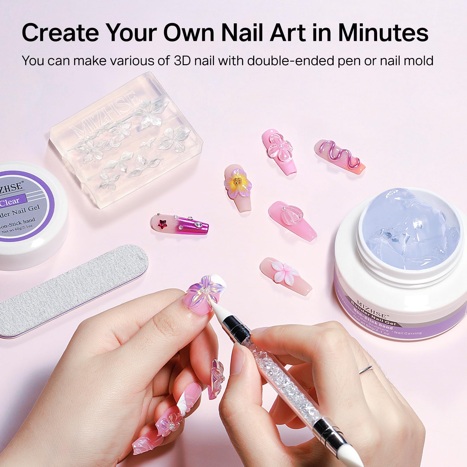MIZHSE formes d'ongles incluses accélèrent les extensions et la précision.