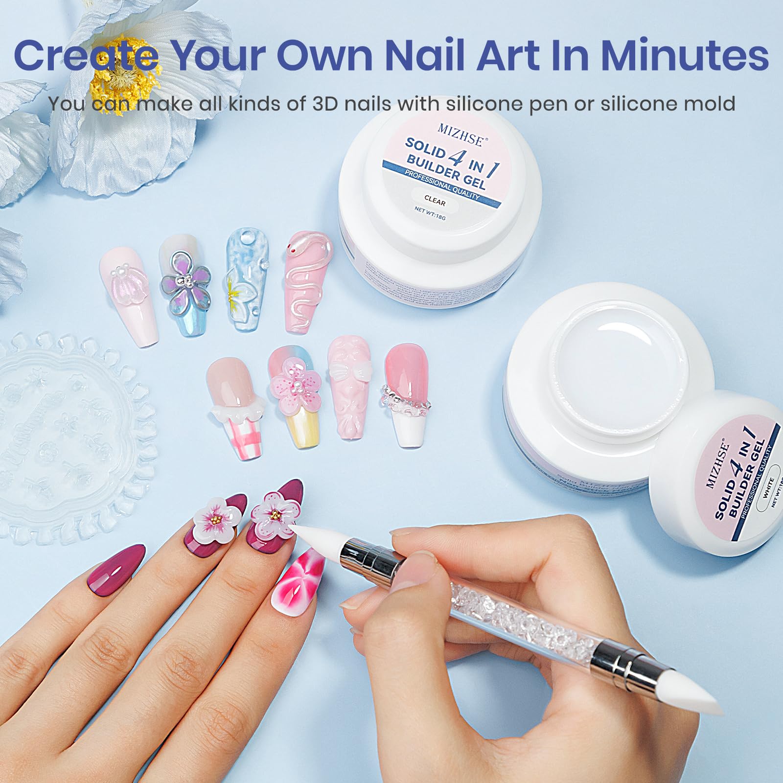 MIZHSE Gel Builder moule 3D pour ongles personnalisés
