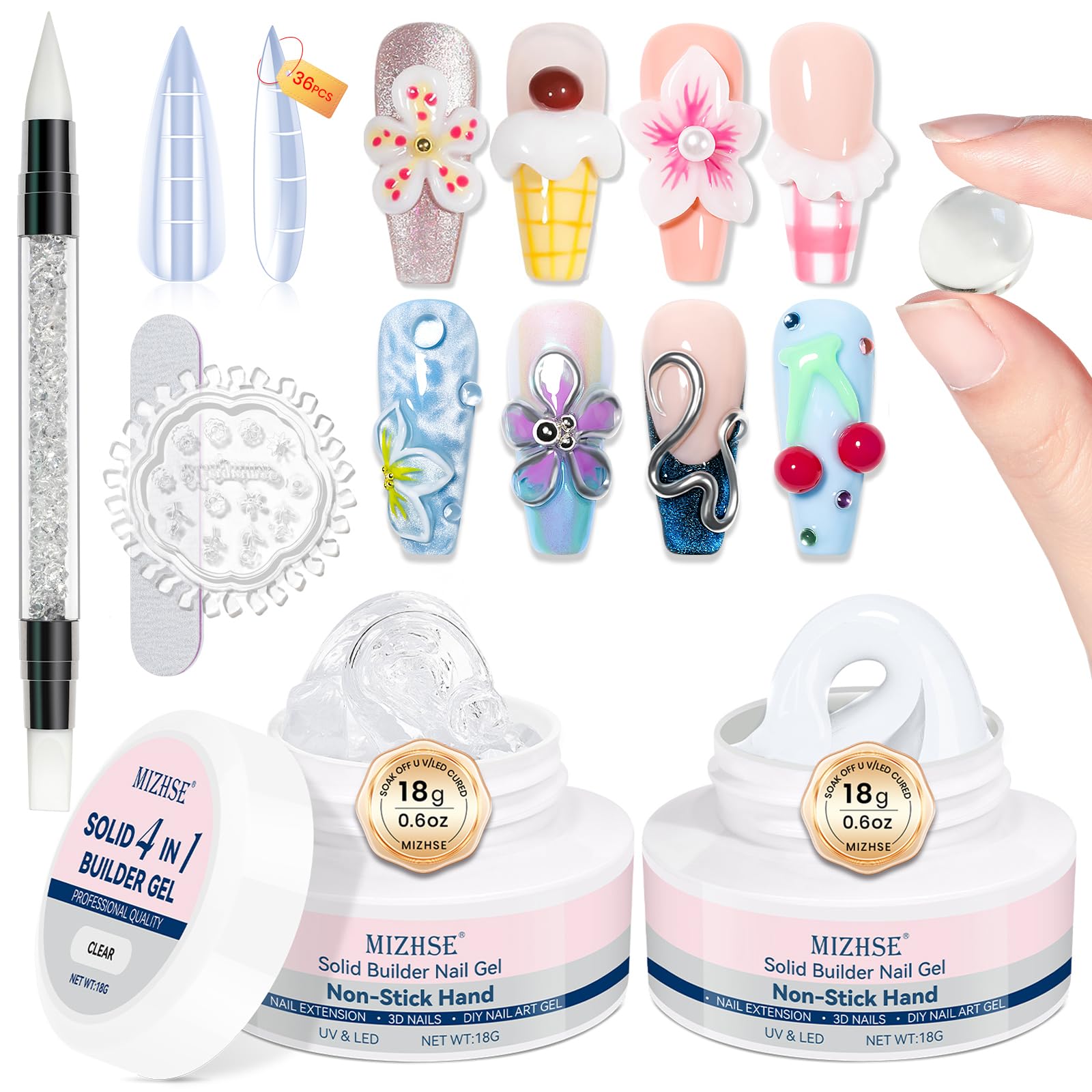 MIZHSE Gel Builder solide clair et blanc pour extensions faciles à domicile