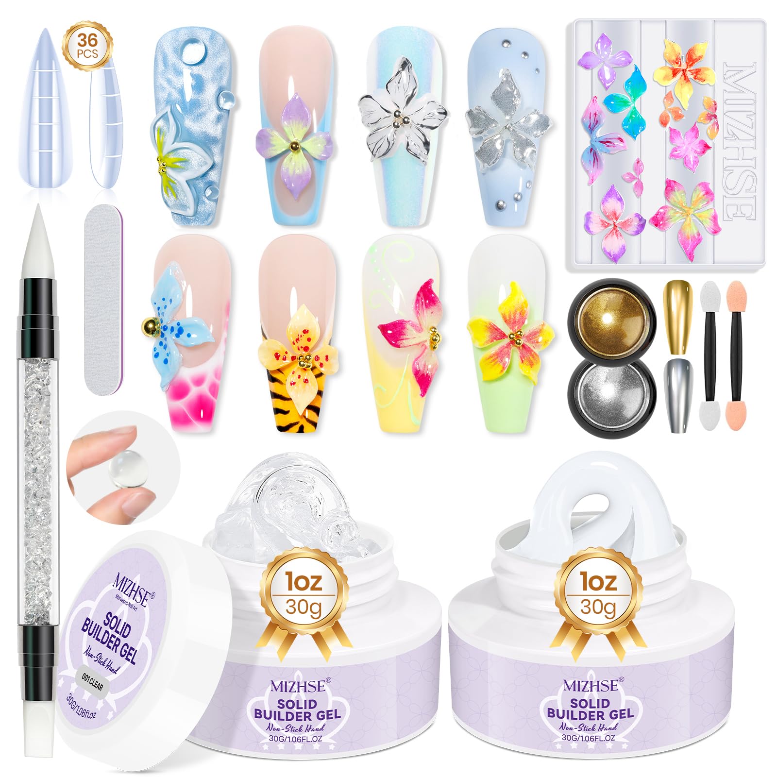 Gel 3D MIZHSE, bouteille de 30 g, idéal pour extensions faciles.