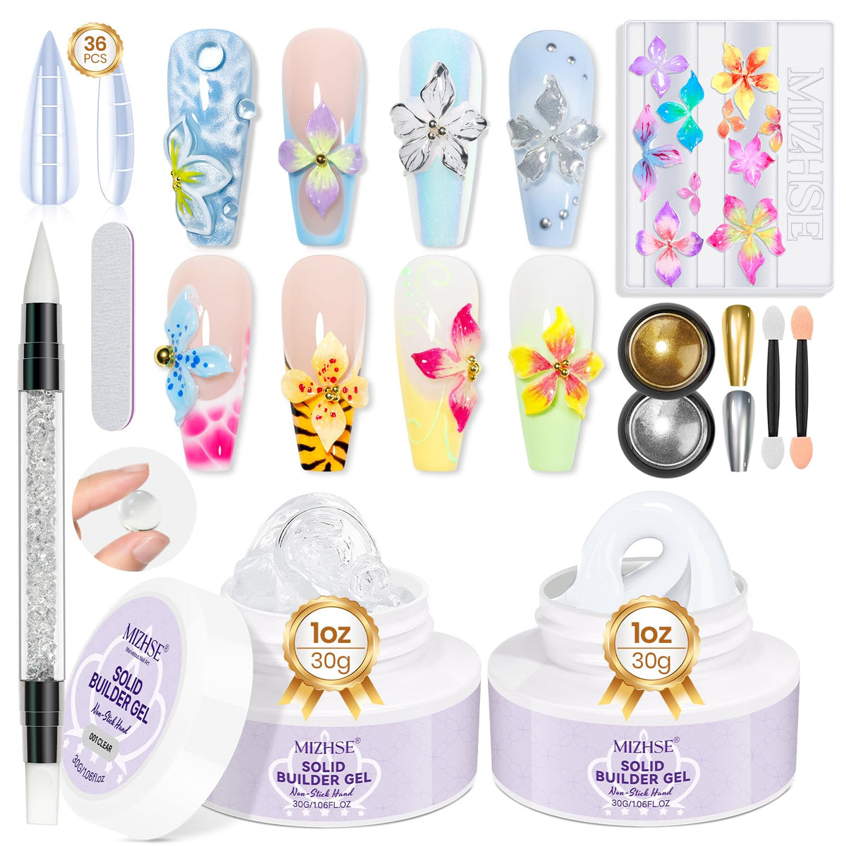Gel 3D MIZHSE, bouteille de 30 g, idéal pour extensions faciles.
