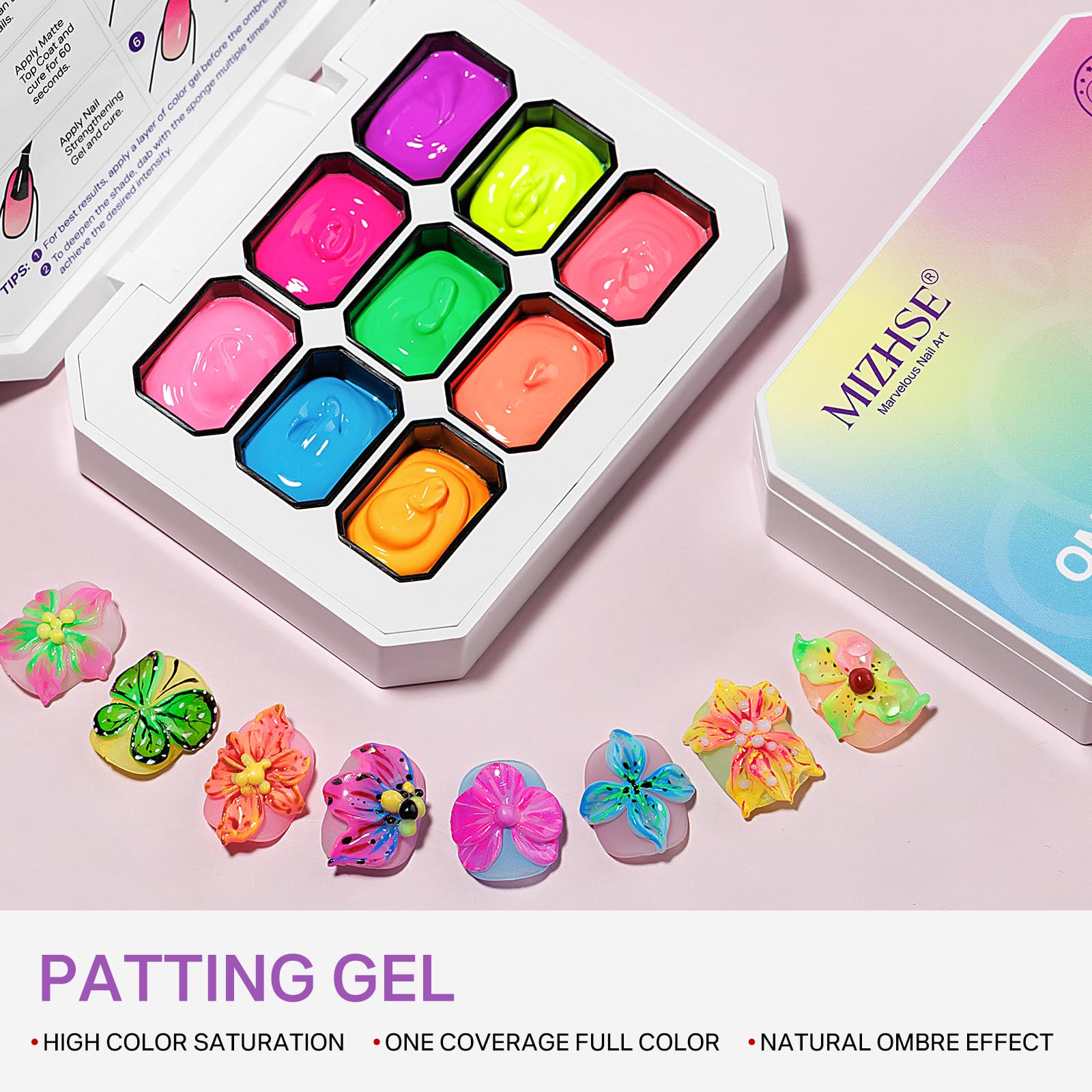 MIZHSE kit vernis patting 9 couleurs, facilite ombrage et French nets.