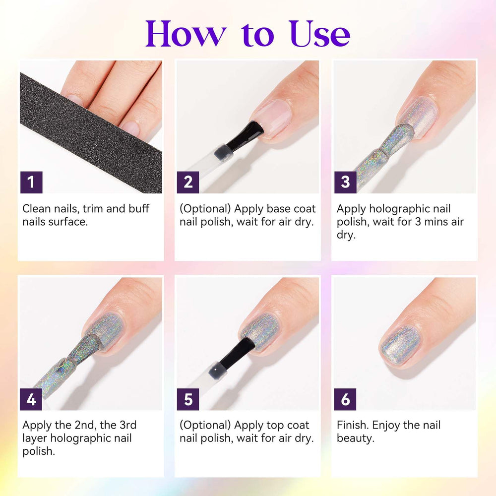MIZHSE manucure à domicile, vernis holographique argent pour look salon