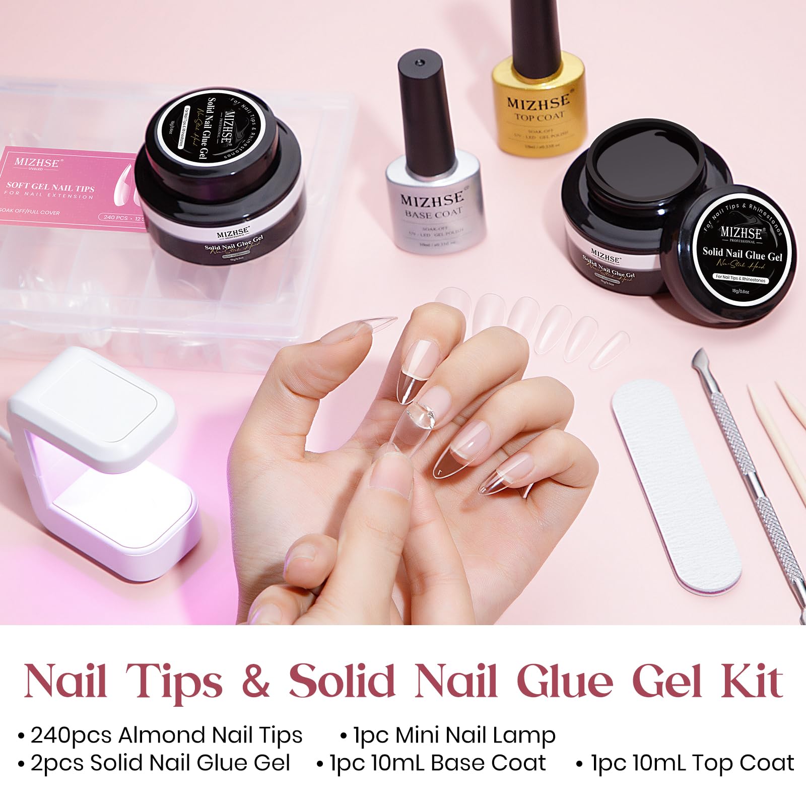 MIZHSE tips ongles amande soft 12 tailles – adhérence fiable