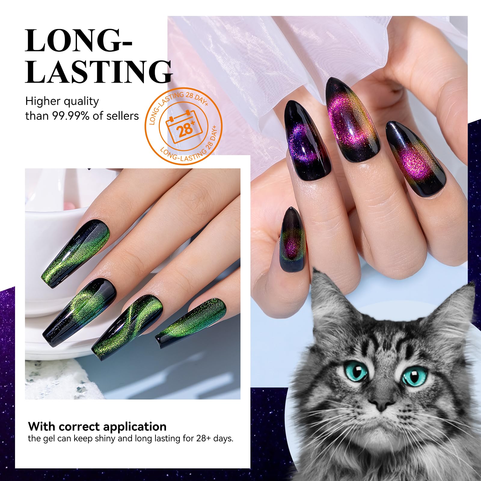 MIZHSE vernis gel œil-de-chat 9D nacré pour des reflets changeants.