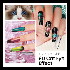 Vernis gel œil de chat 9D de MIZHSE: quatre teintes lumineuses.