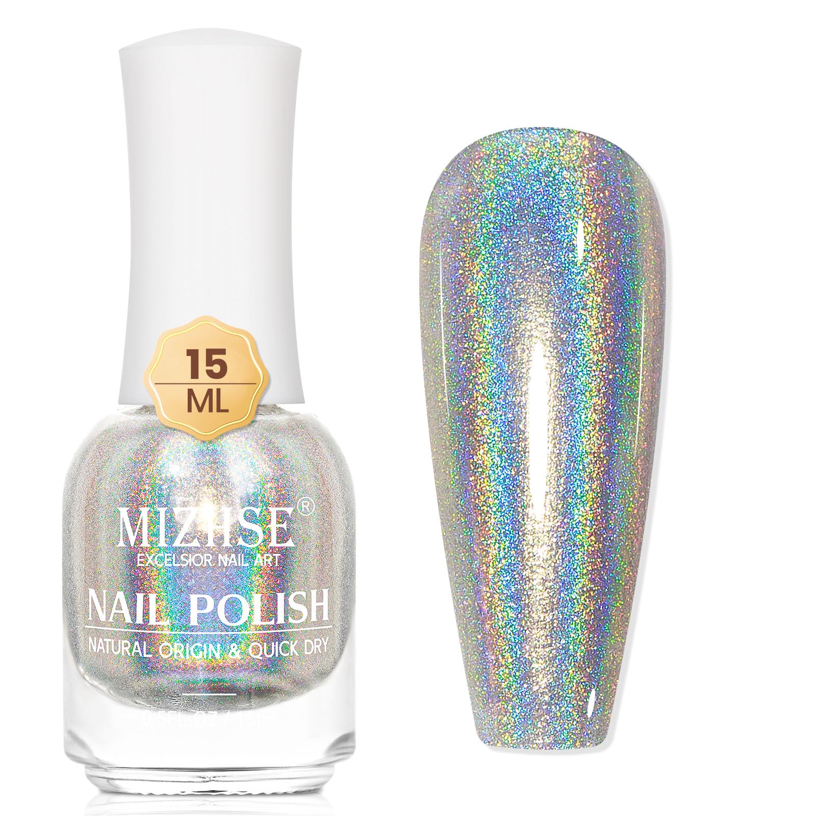 MIZHSE vernis holographique argent sur bouteille, éclat professionnel pour salon à domicile