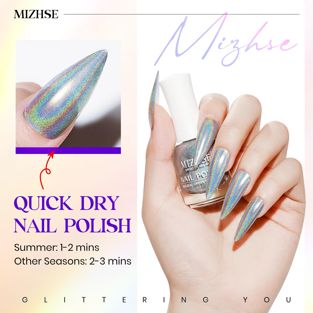 MIZHSE vernis holographique argent, brillance irisée et effets lumineux